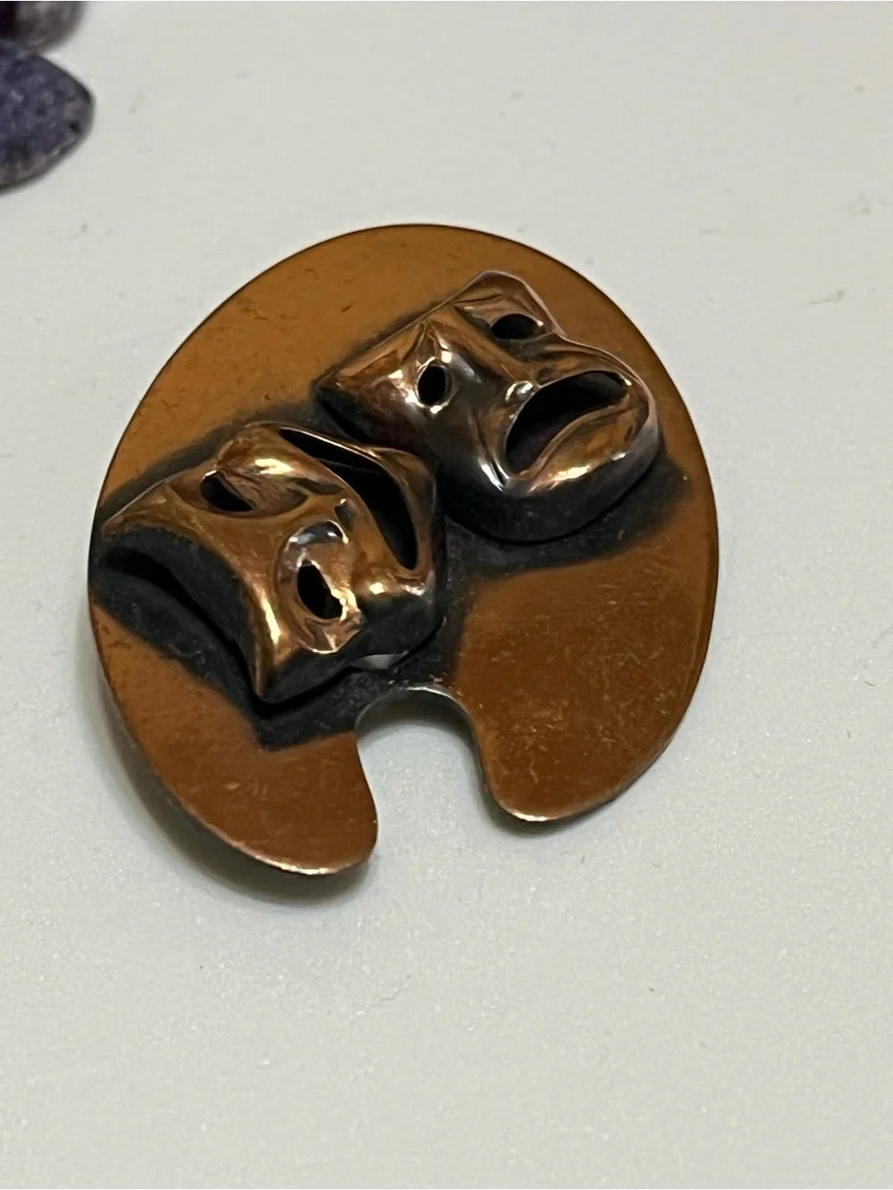 Vintage Copper Comedy Tragedy Brooch
